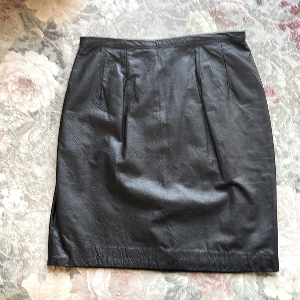 Genuine Black Leather Skirt by Matter of Degrees, Size 10 Petite